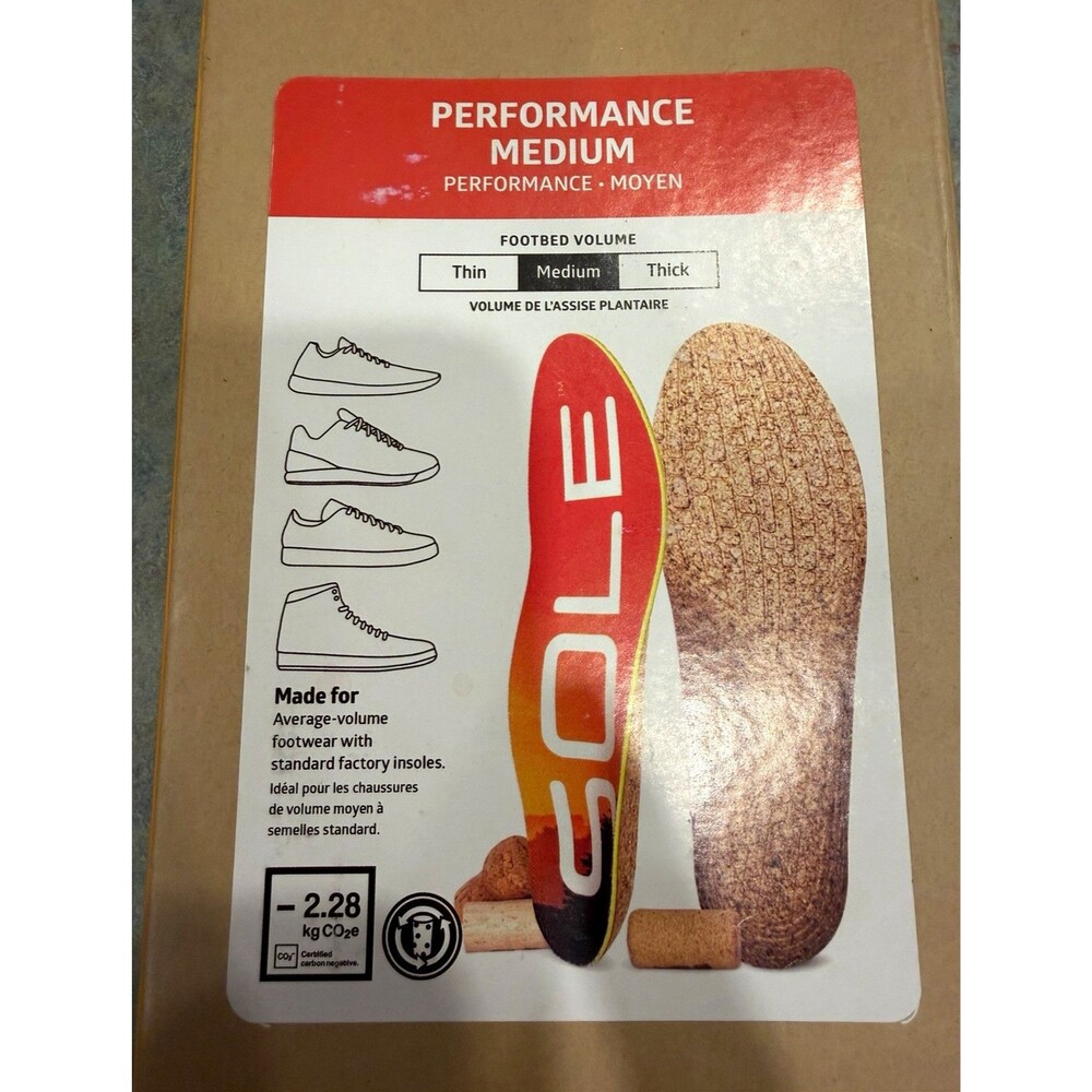 SOLE Performance Medium Cork Insoles Men 9 Women 11 Heat Moldable Orthotic